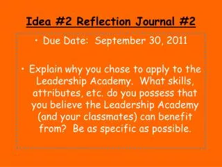 Idea #2 Reflection Journal #2