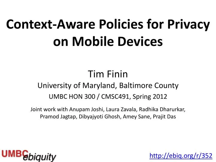 context aware policies for privacy on mobile devices