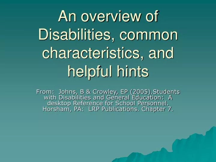 an overview of disabilities common characteristics and helpful hints