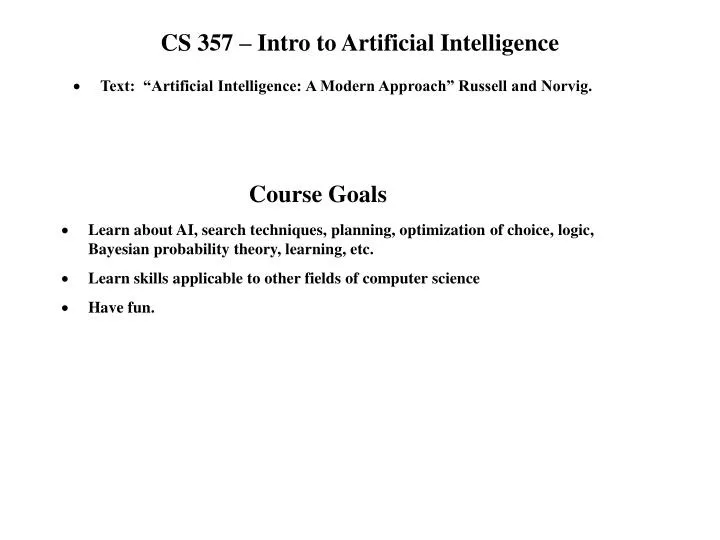 cs 357 intro to artificial intelligence
