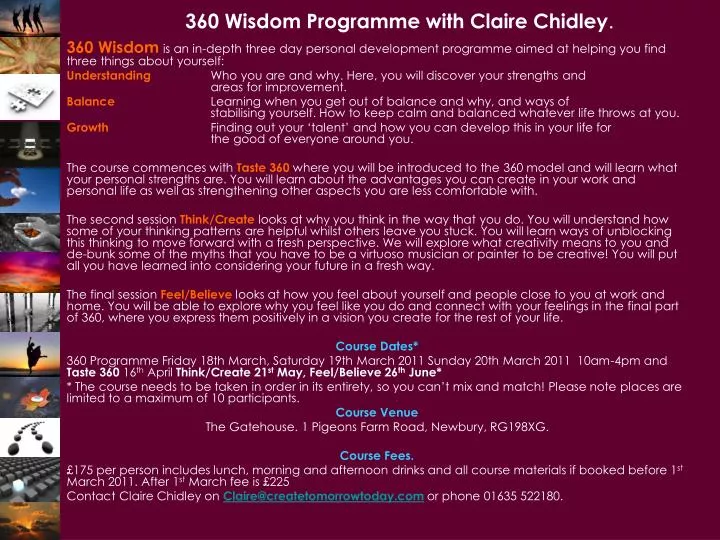 360 wisdom programme with claire chidley