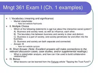 Mngt 361 Exam I (Ch. 1 examples)