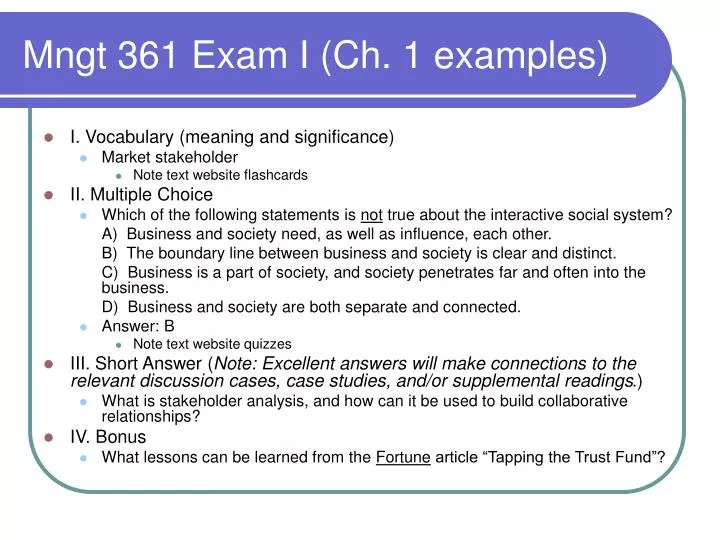 mngt 361 exam i ch 1 examples
