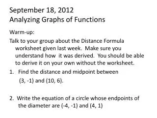 September 18, 2012 Analyzing Graphs of Functions