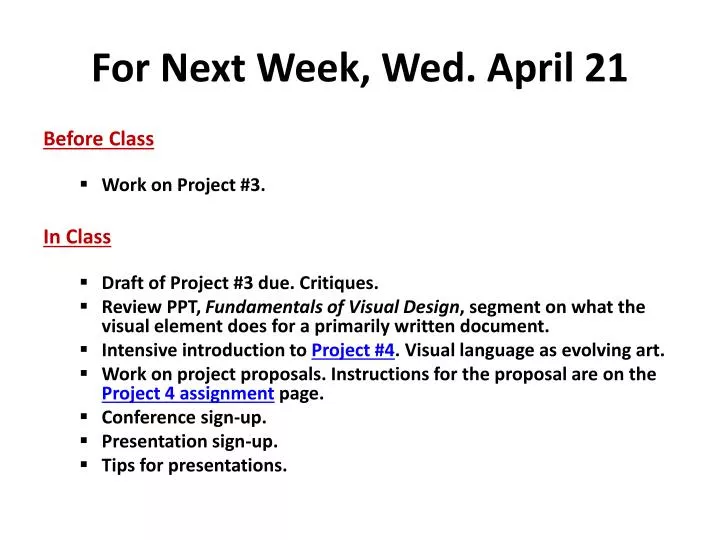 for next week wed april 21