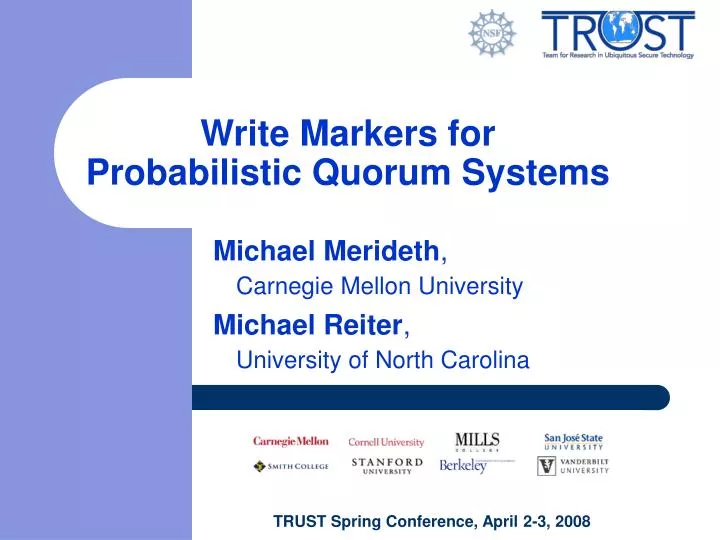 write markers for probabilistic quorum systems