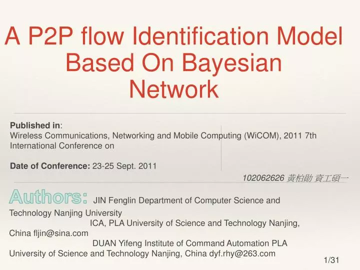 a p2p flow identification model based on bayesian network