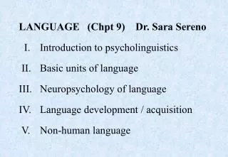 I. Introduction to Psycholinguistics