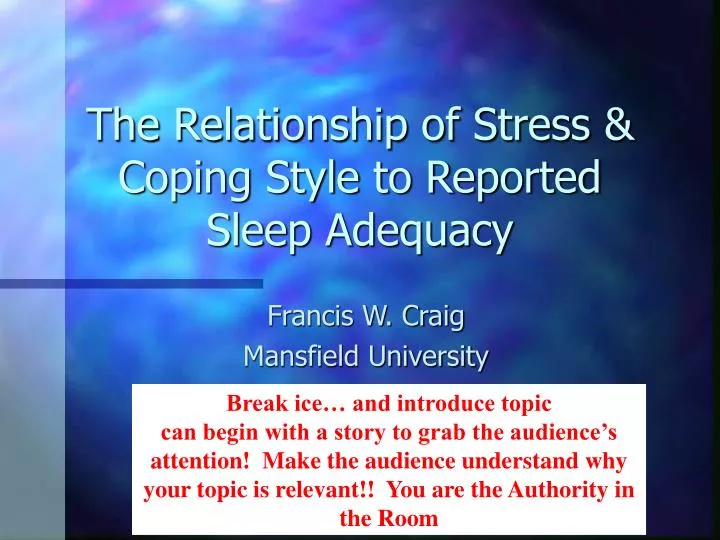 the relationship of stress coping style to reported sleep adequacy