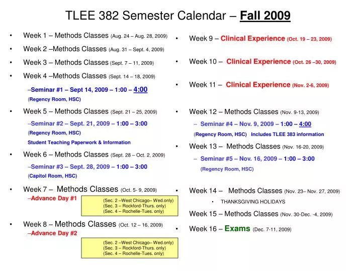 tlee 382 semester calendar fall 2009