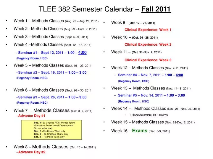 tlee 382 semester calendar fall 2011