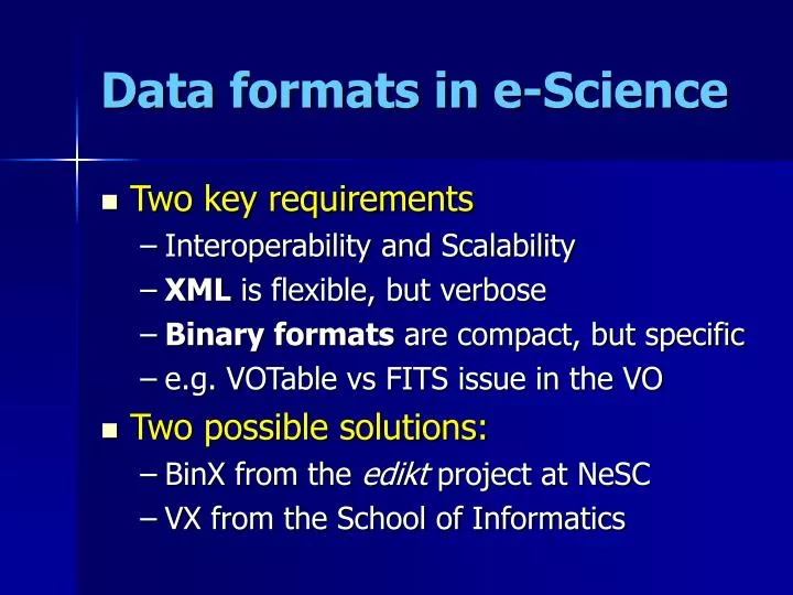 data formats in e science