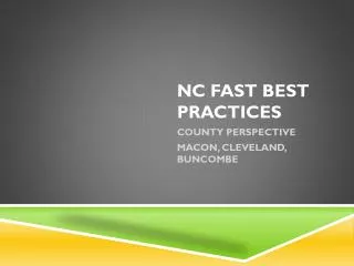 NC FAST BEST PRACTICES