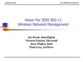Vision For IEEE 802.11 Wireless Network Management