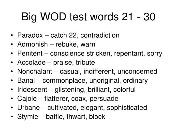big wod test words 21 30