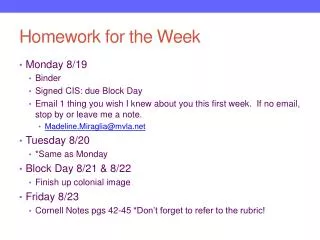 Homework for the Week