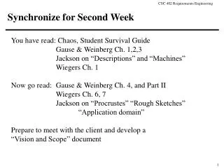 Synchronize for Second Week