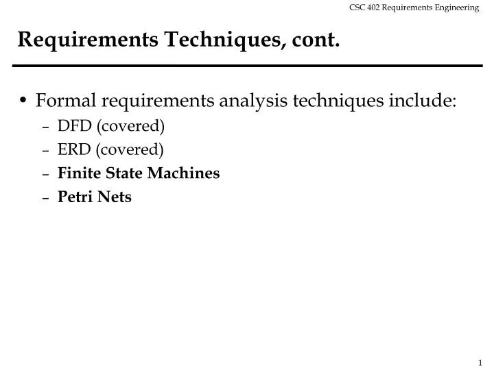 requirements techniques cont