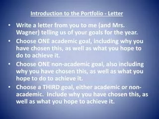 Introduction to the Portfolio - Letter
