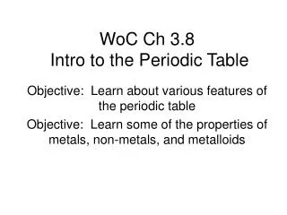 WoC Ch 3.8 Intro to the Periodic Table