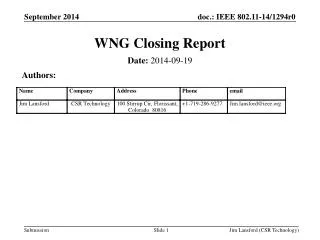 WNG Closing Report