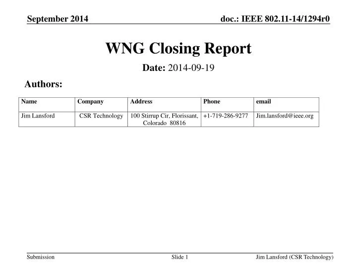 wng closing report