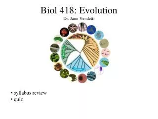 Biol 418: Evolution Dr. Jann Vendetti