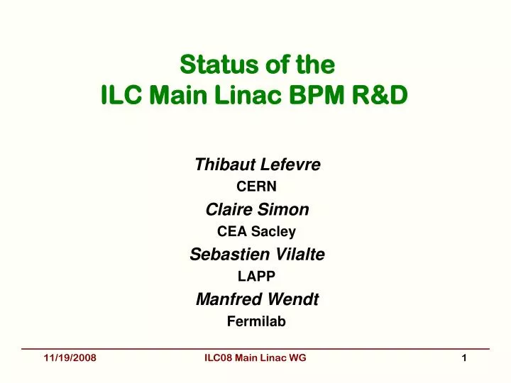 status of the ilc main linac bpm r d