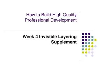 How to Build High Quality Professional Development