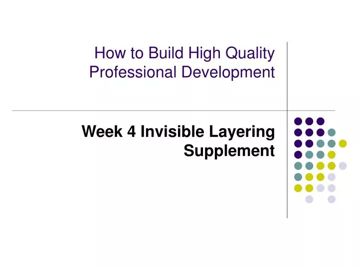 how to build high quality professional development