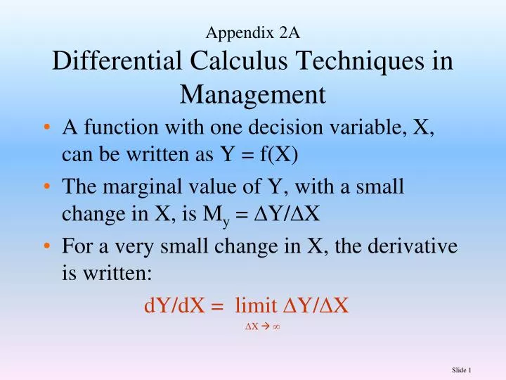 appendix 2a differential calculus techniques in management