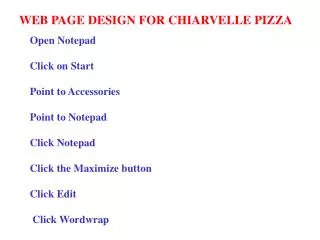 WEB PAGE DESIGN FOR CHIARVELLE PIZZA