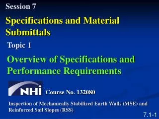 Session 7 Specifications and Material Submittals