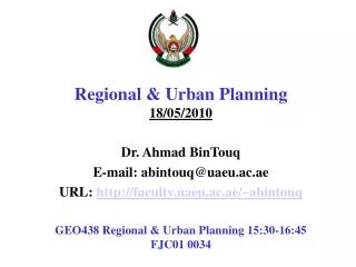Regional &amp; Urban Planning 18 /05/2010