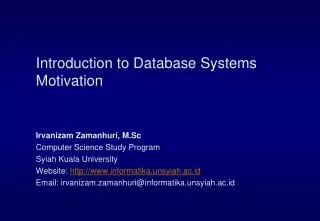 Introduction to Database Systems Motivation