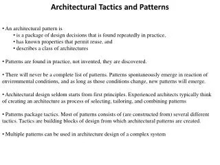 Architectural Tactics and Patterns