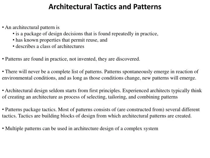 architectural tactics and patterns