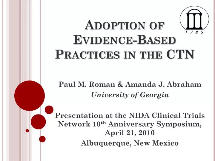 adoption of evidence based practices in the ctn
