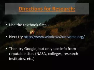 Directions for Research: