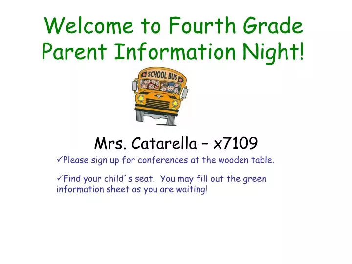 welcome to fourth grade parent information night