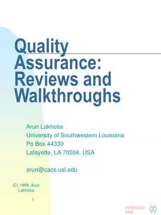 Quality Assurance: Reviews and Walkthroughs