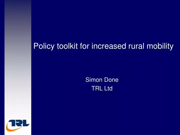 policy toolkit for increased rural mobility