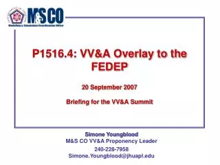 P1516.4: VV&amp;A Overlay to the FEDEP 20 September 2007 Briefing for the VV&amp;A Summit