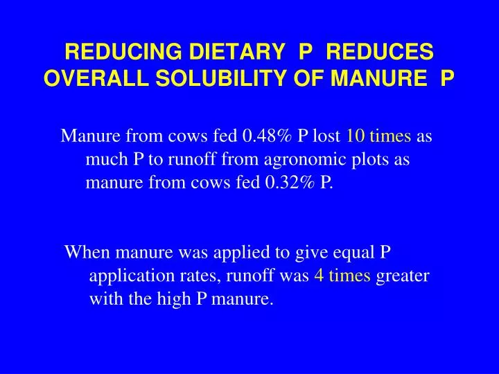 reducing dietary p reduces overall solubility of manure p