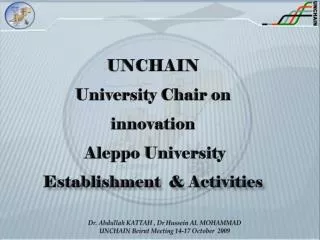 UNCHAIN University Chair on innovation Aleppo University E stablishment &amp; Activities