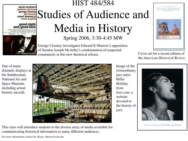 hist 484 584 studies of audience and media in history spring 2006 3 30 4 45 mw