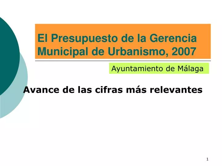el presupuesto de la gerencia municipal de urbanismo 2007
