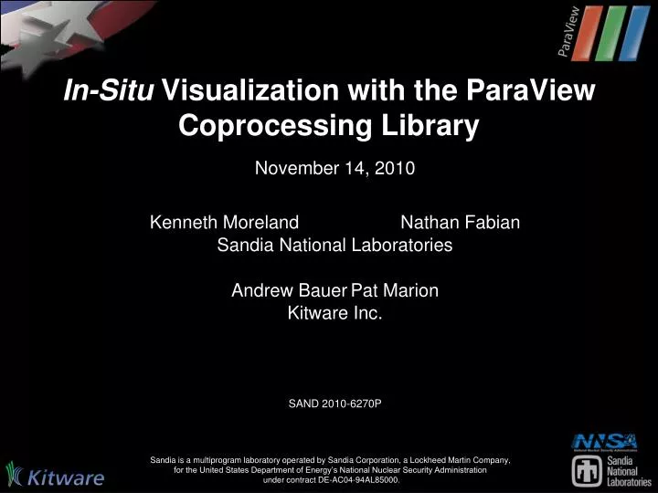 in situ visualization with the paraview c oprocessing library
