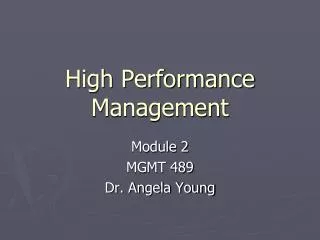 High Performance Management