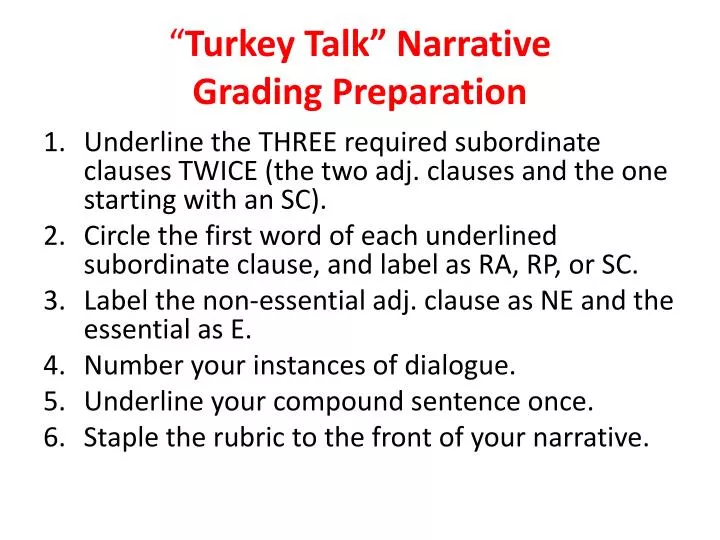 turkey talk narrative grading preparation